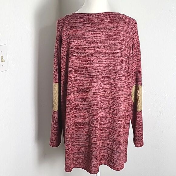 Perch Pink & Black Tweed Sweater with Tan Side Buttons & Elbow Patches, Size 2X - Picture 6 of 8